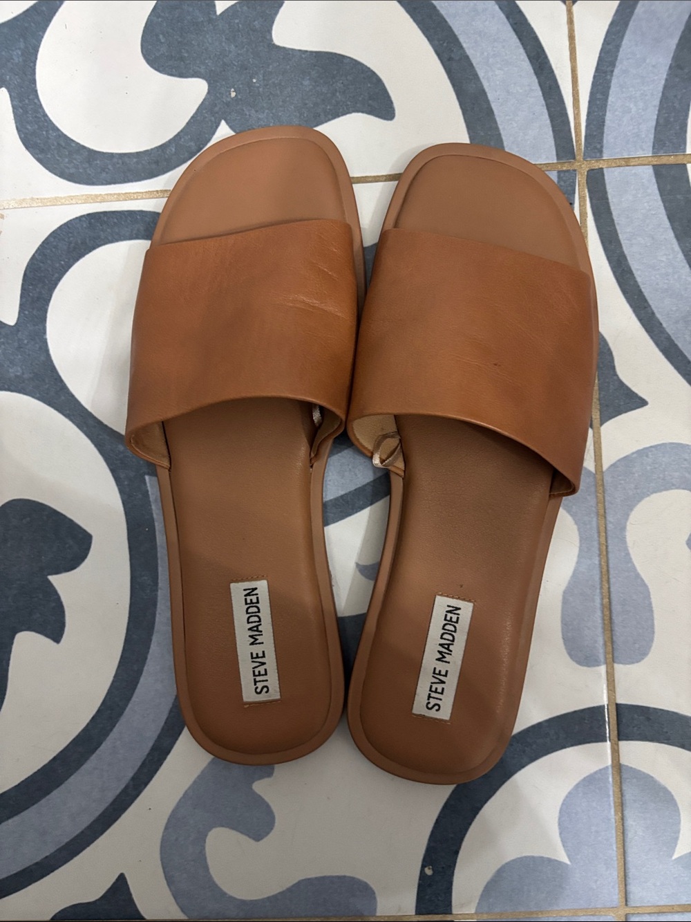 Steve Madden Tan Leather Slide Sandals